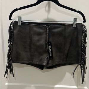 Dolls Kill Black Leather Fringe Shorts